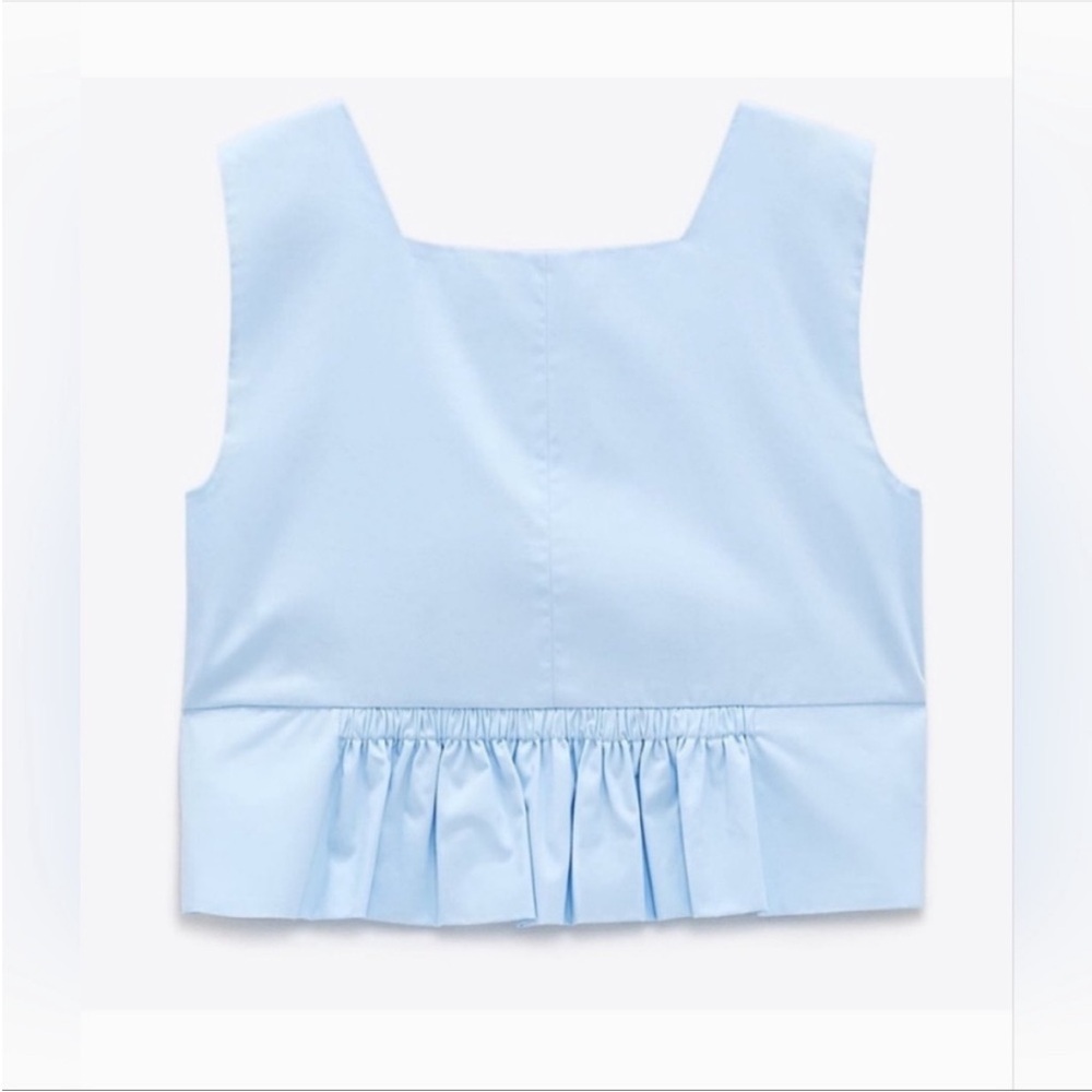 Zara Ruffle Bottom Square Neck Crop Top Sky Blue Size XL - Picture 3 of 8